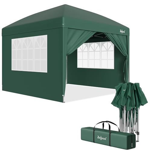 Zelsius Faltbarer Pavillon 3x3 m mit Seitenwänden | Grün | Pop-Up Faltpavillon UV30, Gartenzelt faltbar, Klapp Partyzelt mit Seitenwänden | Unterstand für Garten, Sonnenschutz, Gartenpavillon