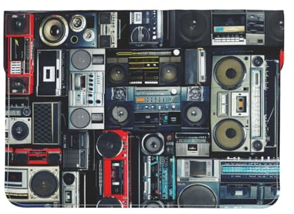 13-inch Leather Laptop Sleeve, Wall of Radio Boombox Print Slim Shockproof Insertion Design Laptop Case for Office, School, Travel