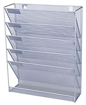 o/d Mesh Wall Literature Holder 5 A4 compartments Silver