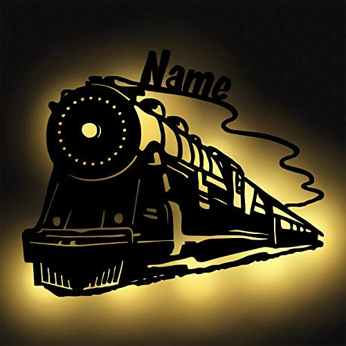 Schlummerlicht24 Led Deko Wandbilder Nachtlicht mit Name nach Wunsch Miniatur Eisenbahn Zug Lampe für das Kinderzimmer oder das Babyzimmer, Taufgeschenk Geschenk zur Geburt