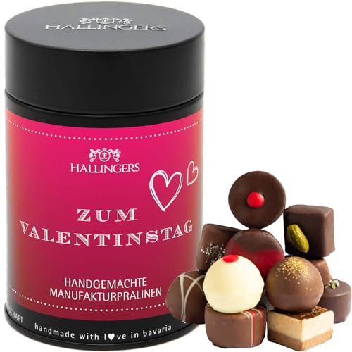 Hallingers Zum Valentinstag - pink - Valentinstagsgeschenk Pralinen Geschenk handgemacht ohne Alkohol aus Edelkakao (Dose) - Geschenkideen Weihnachten & Geschenke Adventskalender | Danke Jahrestag Fre