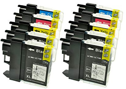 Logic-Seek 10 XXL Tintenpatronen kompatibel für Brother LC1100 LC980 4xbk je 23ml, 2X c, 2X y, 2X m je 14ml, LC1100BK LC1100Y LC1100C LC1100M LC980BK LC980Y LC980C LC980M