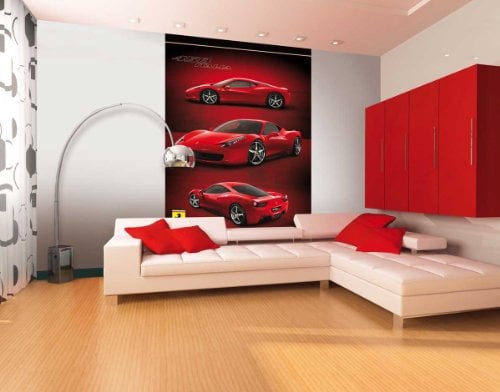 1Wall Ferrari Racing Car Feature Wall Wallpaper Mural 1.58 x 2.32m, Wood, Red, 1 x 158 x 232 cm