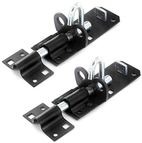 2 x Brenton Strong Sliding Padlock Shed Gate Door Bolt Black or Zinc 150mm (6) Black