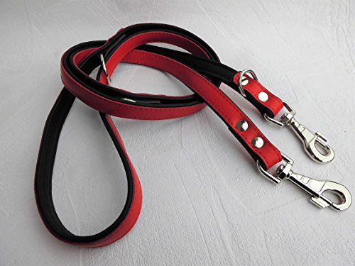 HUNDELEINE Führleine Leine Echt Leder *220cm/20mm, ROT-Schwarz, 3xVerstellbar