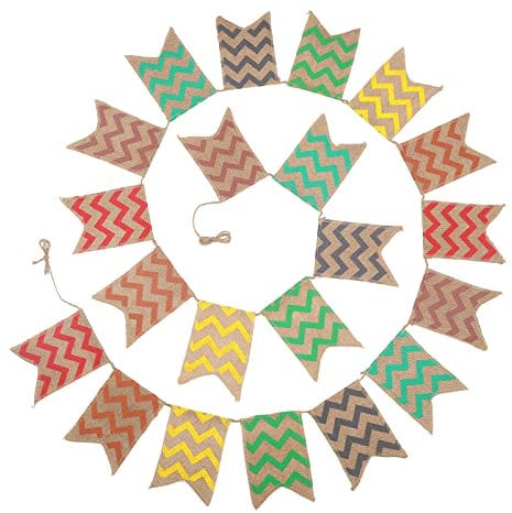G2PLUS Bunte Vintage Jute Wimpelkette: 3.7m Rustikale Dekoration Girlande für Garten, Terrasse, Balkon & Feiern, Naturales Jutestoff, Ideal für Geburtstage, Camping & Sommerpartys