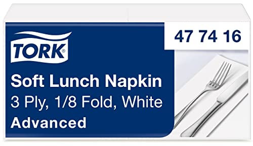 Tork 477416 Soft Lunchservietten Weiß 1/8 Falz / 3-lagige, vorgefaltete Servietten für kleine Gerichte & Snacks / Advanced Qualität / 10 x 150 (1500) Papierservietten / 32,6 x 33 cm (B x L)