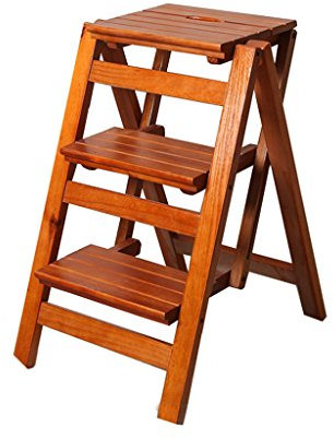 Tritthocker Klappstufen Hockerleiter Holz Home Massivholz Mobile Treppe Hocker, Dual-Use-Stühle, zweistufige Leiter (Farbe : B)