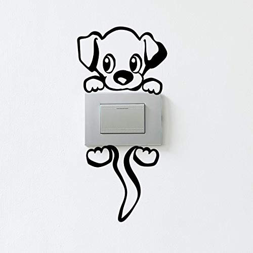 Sticker Schalter und Steckdose | Wandaufkleber Hund - Tapete Dekoration undurchlässig - 12 x 8 cm - Schwarz