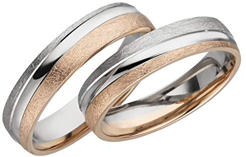 JC Trauringe 2X Trauringe/Eheringe Rotgold-Weißgold in Top-Qualität (Steinbesatz/Gravur/Ringmaßband/Etui) C116-R (8 Karat (333) Bicolor)