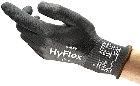 Ansell HyFlex 11-849 Multi-purpose Work Gloves for Light Duties in Nitrile Foam, Grip and Comfort Technologies, for Industrial, Automotive, Home-improvement Operations, Black, Size M (12 Pairs)