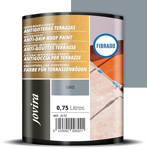 JOVIRA PINTURAS Pintura Impermeabilizante Antigoteras fibrado. Revestimiento Elástico, para Terrazas, Paredes, Medianeras y Tejados. (750 Mililitros, Gris)