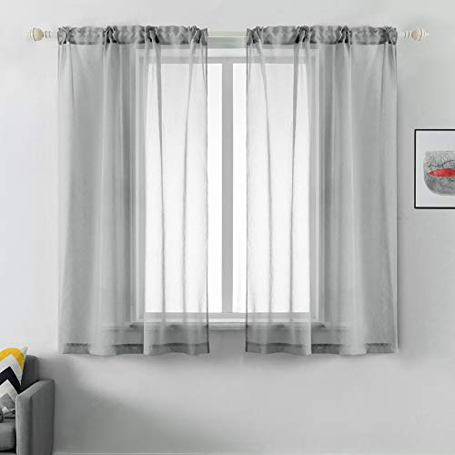 DUALIFE Graue durchsichtige Vorhänge, 160 cm Länge, Leinen-Optik, halbdurchsichtiger Vorhang für Wohnzimmer, Schlafzimmer, Kinderzimmer, Küche, Badezimmer, Privatsphäre, Voile, 132 x 160 cm, 2er-Set