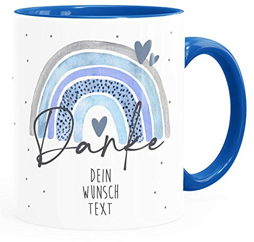 SpecialMe® Kaffeetasse Danke Regenbogen personalisierbar Wunschtext Dankeschön-Geschenk personalisierte Geschenke Personalisiert blau inner-royal Keramik-Tasse