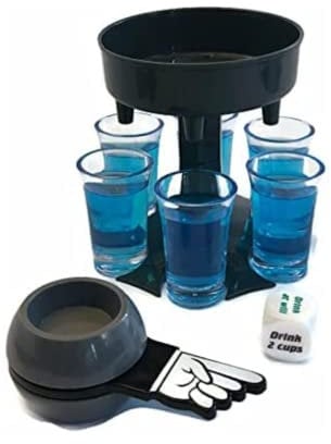 6 Shot Glass Dispenser and Holder (Includes 6 shot cups) with Shot Twister and 1pc Game Dice. Shot Dispenser, Shot Holder, Shot games, Drink Dispenser. Dark Grey, For All Types of Drinks