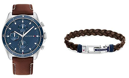 Tommy Hilfiger Mens Multi Zifferblatt Quartz Uhr und Armband Bundle