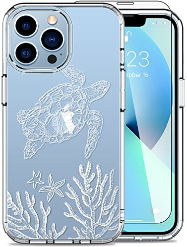 LUHOURI Designed for iPhone 13 Pro Max Case with Screen Protector - Crystal Acrylic Clear for Women and Girls - Slim Fit Protective Phone Cover 6.7 - Nice Sea Turtle