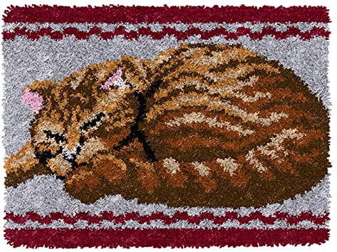 XUJINGJIE Knüpfteppich Zum Selber Knüpfen DIY Teppich Knüpfkissen Knüpfset Katzen Muster Gobelin Handarbeit Basteln Für Erwachsene Kinder, 52X38cm
