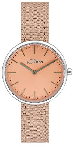 s.Oliver Armbanduhr Damen Quarzuhr Analog, mit Textil Armband, Rosa, 5 bar Wasserdicht, Kommt in Uhren Geschenk Box, 2033549