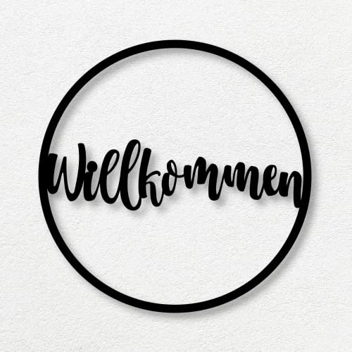 nornmodernarts Norn Modern, Willkommen Schild Metall schwarz 49cm x49cm. Garten-Deko Türschild Wandbild Wandschild