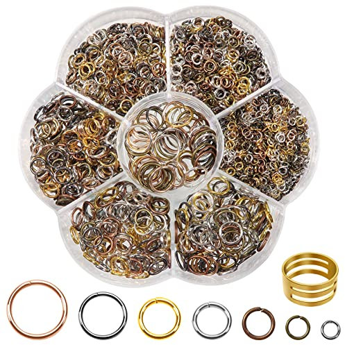 TOAOB 2300 Stück Offene Biegeringe Jump Ringe 3mm 4mm 5mm 6mm 7mm 8mm 10mm 7 Farben Metall Spaltringe Kettenringe Sprungring mit Ring Öffner für Halsketten Armband DIY Schmuckherstellung