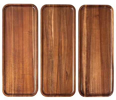 Bandejas Grandes de Madera Maciza de Acacia (43 x 16,5 cm), Platos rectangulares de Madera para Servir decoración del hogar, Alimentos, Verduras, Frutas, Embutidos, Bandeja para Servir Aperitivos,