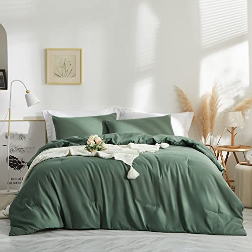 Lanqinglv Bettdecke 200x220 cm Ganzjahresdecke 4 Jahreszeiten,Grün Salbeigrün Mikrofaser Steppdecke für Allergiker Zudecke Schlafdecke Duvet 200x220cm,Doppelbett Decken mit 2 Kissenbezug 80x80cm