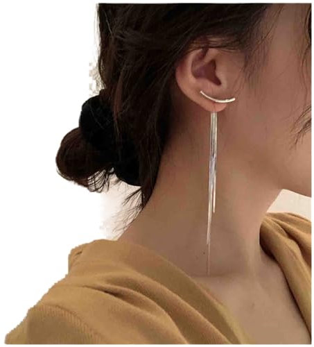 Cimenexe Bohème Schlange Kette Quaste Ohrringe Lange Schlange Knochen Kette Ohrringe Bogen Bar Ohr Jacke Ohrringe Quaste Schlanke Kette Ohrring Silber Fischgrät Baumeln Ohrringe Schmuck Für Frauen