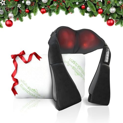 Donnerberg® Geschenk Set Schwarz Nackenmassagegerät + Bambuskissen Geschenk für Frauen und Männer Geschenkidee Hochwertige Geschenke