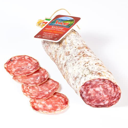 Sauris Knoblauchfreie Salami Mit 100% Italienischem Fleisch, Leicht Geräuchert Mit Traditioneller Buchenholz-Räuchermethode, Gluten- Und Laktosefrei, Ganze Vakuum 0,600 Kg (M. Nettogewicht Garantiert)