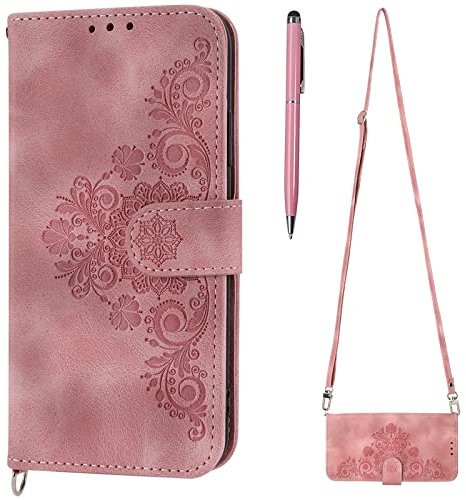 TOUCASA Compatible with iPhone SE 2020 / iPhone 8 / iPhone 7 Case (4.7 Inch) with Adjustable Necklace Strap Cord Lanyard, PU Leather Flip Wallet Crossbody Case Cover with Card Slots Magnetic (Pink)