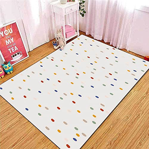 Tappeti Design rutschfest Kinderteppich Farbige Punkte auf weißem Hintergrund, |Waschbar und ungiftig mit|-60x90cm