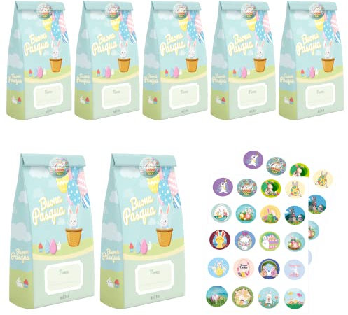 Sacchetti Pasquali Personalizzabili Originali - 20 Sacchettini Regalo Pasquale con Adesivi per Cioccolatini e Caramelle – Sacchetto Bustine di Carta Pasquali Colorati per Adulti e Bambini