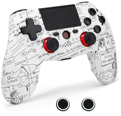 DuLingKer Wireless Controller Kompatibel für PS-4, Controller Kompatibel mit PS-4 Pro Slim PC, 1000mAh Akku Gamepad Joystick mit Dual Vibration, 6-Achsen Gyro Sensor, EXT/Audio Jack