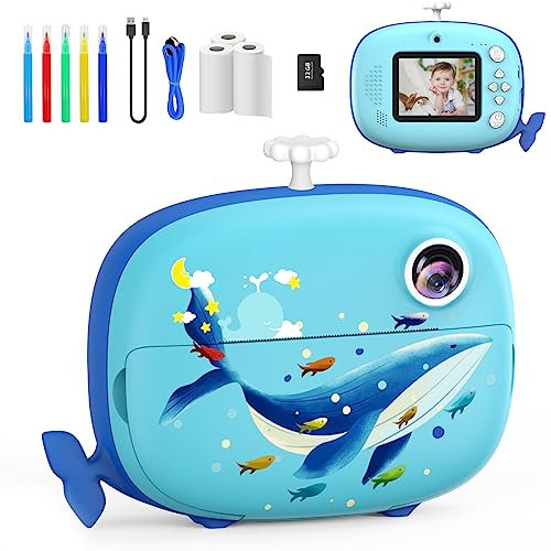 Tosaju Sofortbildkamera für Kinder Digitalkamera Fotokamera Kinderkamera Polaroid-Kamera mit 3 Rollen Druckpapier Geschenkidee für Kinder mit 2,4 Zoll Display 32 GB SD-Karte Blau