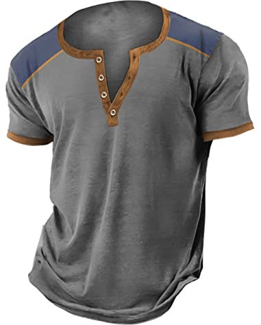 NOAGENJT Mens Cowboy Shirt Men's Relaxed Fit Heavyweight Short-Sleeve Logo Graphic T-Shirt Work Utility Grey
