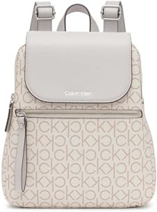 Calvin Klein Damen Elaine Backpack Reyna Signature Key Item Flap Rucksack, Vanille/Khaki/Taube, Einheitsgröße