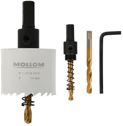 MOLLOM (46mm | 1-13/16) Scie-cloche bimétal HSS M42 avec 8% de cobalt avec 2 forets pilotes et mandrin, coupe lisse pour PVC, plaque de plâtre, bois, plastique, plaque de plâtre, caoutchouc