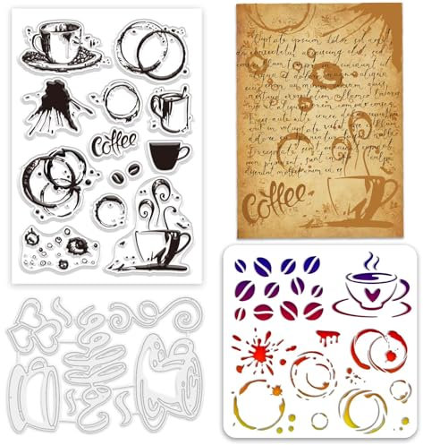GLOBLELAND Transparente Stempel Stanzformen Sets „Coffee Splash“ Coffee Splash Stempel Prägestempel Set Für Die Kartenherstellung PET Schablone Für DIY Scrapbook