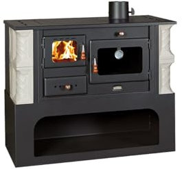 1P34-K ALB Cuisinière à bois avec cheminée 10 kW en céramique (blanc)