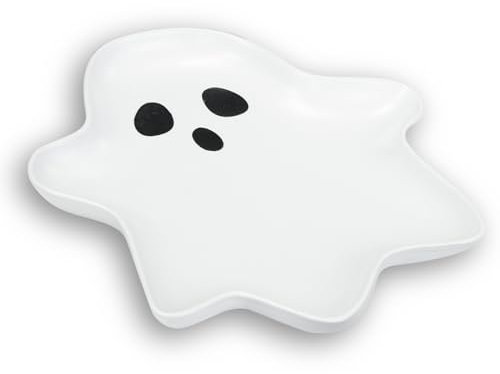 LYAPEONY Plato de cerámica fantasma (10.6 x 9.1 pulgadas) | Plato reutilizable de Halloween para todo, desde postres, ensaladas, aperitivos, dulces, aperitivos y más (1)