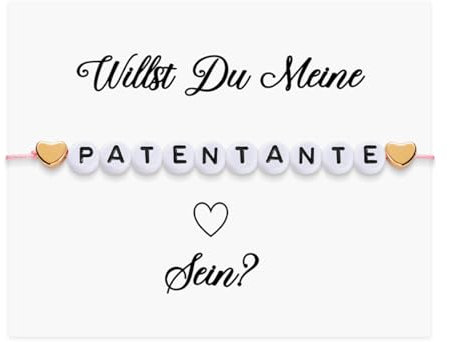 Otuuz Patentante Fragen Geschenk Set Elastisches Armband mit Willst Du Meine Patentante Sein Karte und Organzasäckchen Taufe Geschenkideen für Freundinnen Schwester