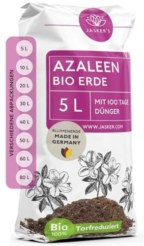 Bio Azaleenerde 5 L - Saure Erde mit 20% weniger Torf für Moorbeetpflanzen - Erde für Pflanzen mit Dünger - Moorbeeterde - Pflanzenerde mit saurem PH-Wert für Azaleen und Erika (Calluna)