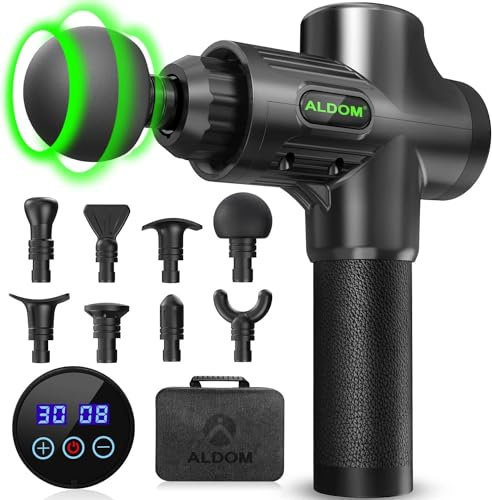 Pistolet de Massage Musculaire ALDOM Appareil de Masseur de Muscle Profond Avec 30 Niveaux Réglables 8 Têtes de Massage et l'Écran LCD Soulager Douleurs et Raideurs