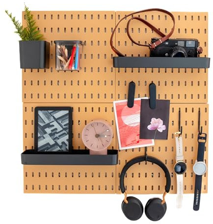 L'essentiel Wand-Organizer für Zuhause und Büro, Stecktafel, 56 x 56 cm, komplettes Set (4 Fliesen à 28 x 28 cm) und Zubehör, Weiß oder Schwarz (Braun/Schwarz, 4 Paneel-Set)