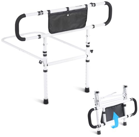 VEVOR Barandilla de Cama para Personas Mayores Carga de 450 Libras Ayuda para Levantarse Asa de Cama con 2 Patas de Soporte y Correa de sujeción Altura Ajustable de 490 a 515 mm Protectora Ancianos