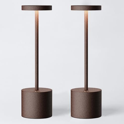 HYMZP 2 Piezas Lámpara de Mesa Inalámbrica, Lámpara de Mesa LED Recargable de 5000mAh, Regulable, Lámpara de Metal, Para el Comedor, el dormitorio, el exterior (Corten)