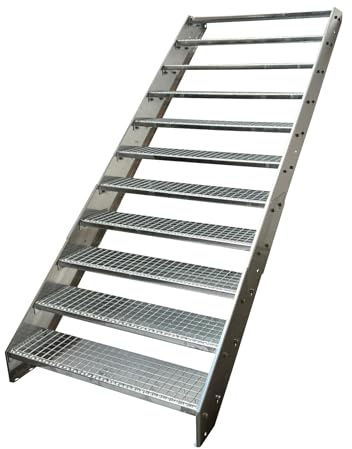 Kaminbau Mierzwa Premium Stahl Treppe komplett Verzinkt / 11 Stufen verzinkt (Breite 800 mm) (Höhe 209 cm) Wetterfest Gitterroststufe Gartentreppe