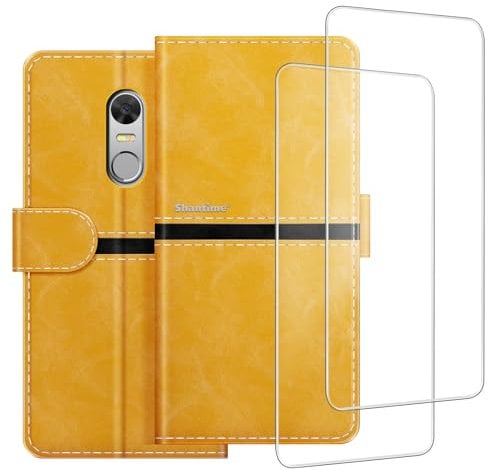 ESACMOT Handyhülle Kompatibel mit TP-Link Neffos X1 Lite + [2 Pack] Displayschutzfolie Glasfolie, Premium Leder Magnet Schutzhülle Case Cover für TP-Link Neffos X1 (5 Zoll) Gold