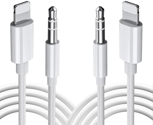 LBSC Auxiliary Cable for iPhone, 3.5mm Aux Cable Compatible with iPhone 14/13/12/11/XS/XR/X/8/7 (White 2pack)